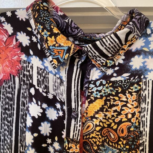 MINKPINK Women’s Blouse Mixed Print Hi Lo Lightweight Collared Button Front, XS - Picture 7 of 14